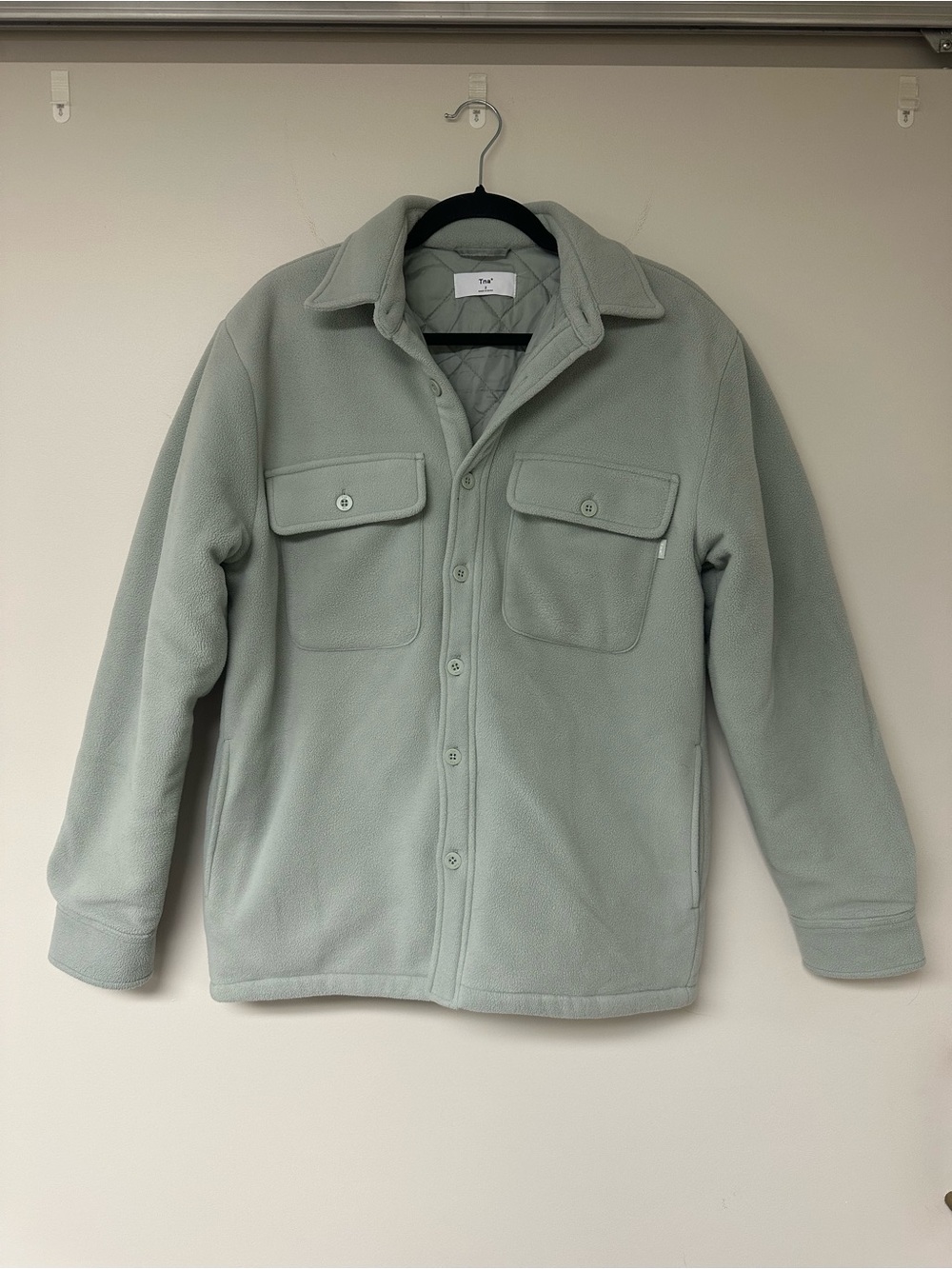 TNA Polar Fleece Quilted Shirt Jacket in Sage Green